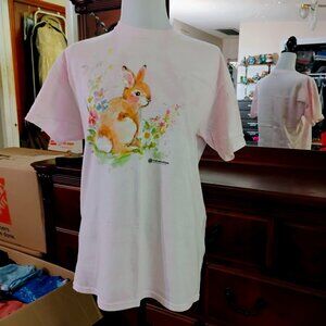 Lt Pink Cotton Short Sleeve Tees w/Bunny Print on Front